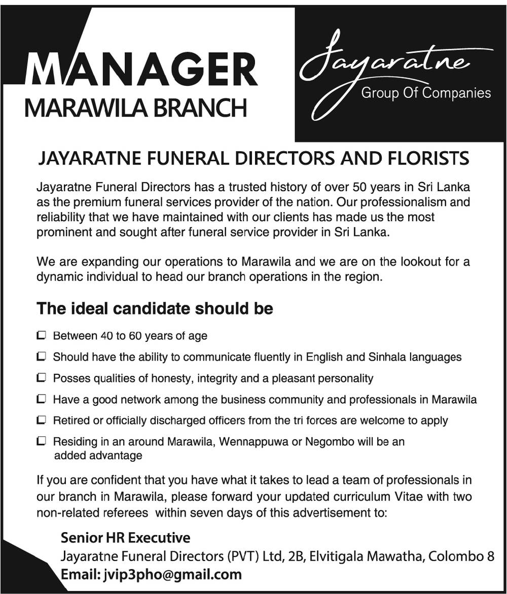 Manager - Jayaratne Funeral Directors (Pvt) Ltd