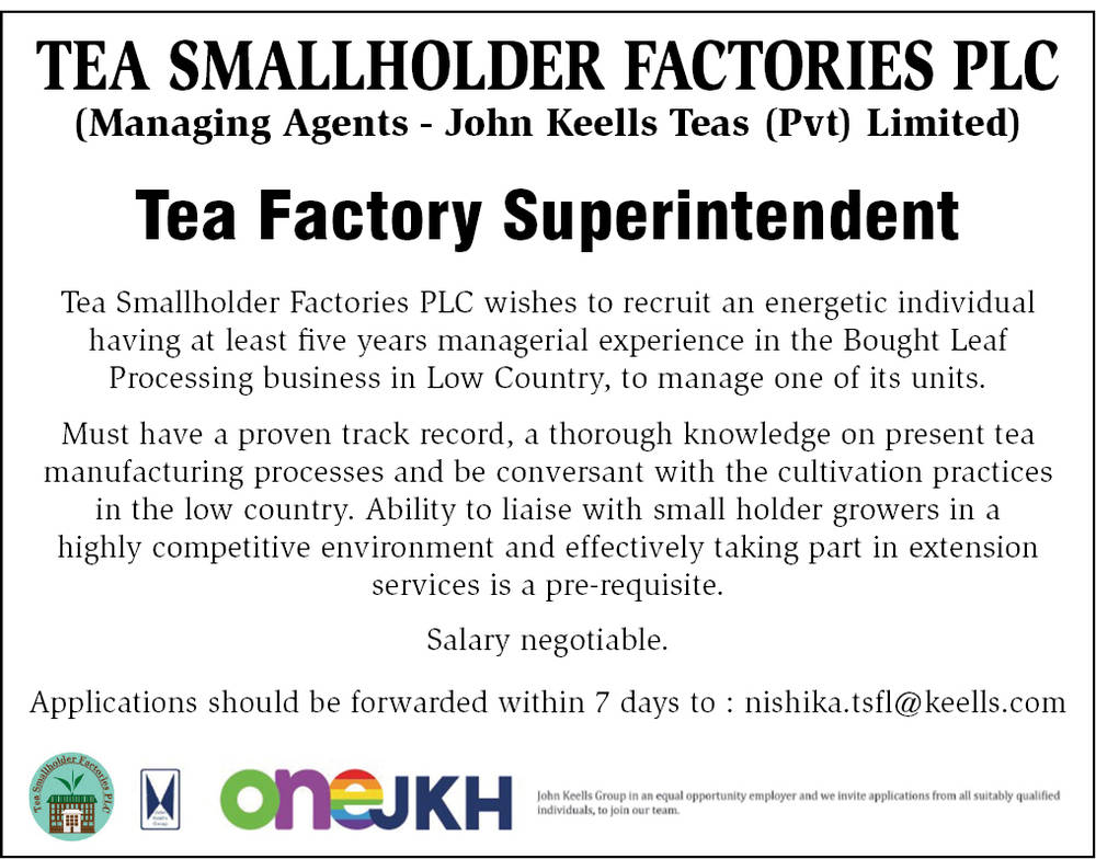 Tea Factory Superintendent Tea Smallholder Factories PLC