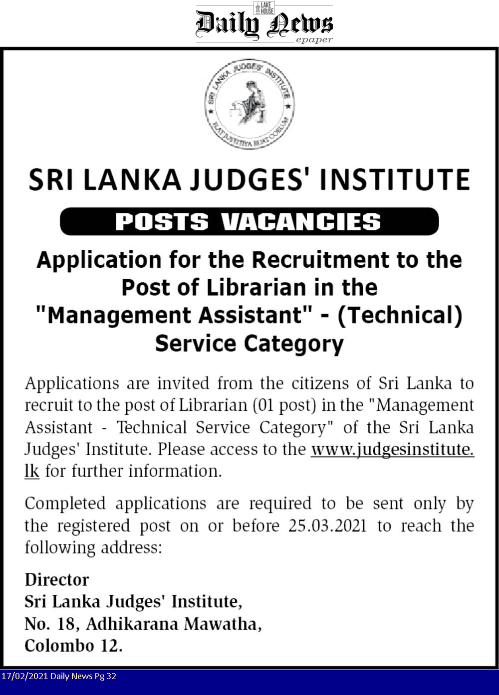 Librarian - Sri Lanka Judges' Institute
