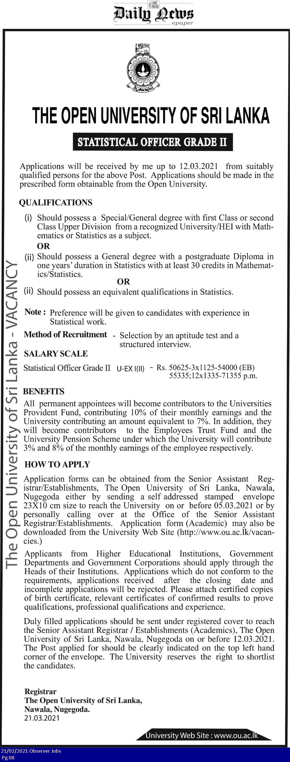 Statistical Officer - Open University of Sri Lanka