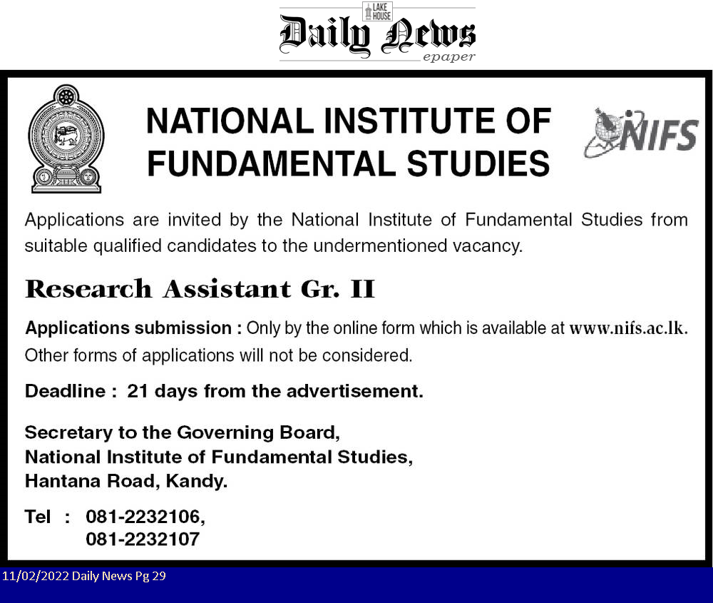 Research Assistant - National Institute of Fundamental Studies