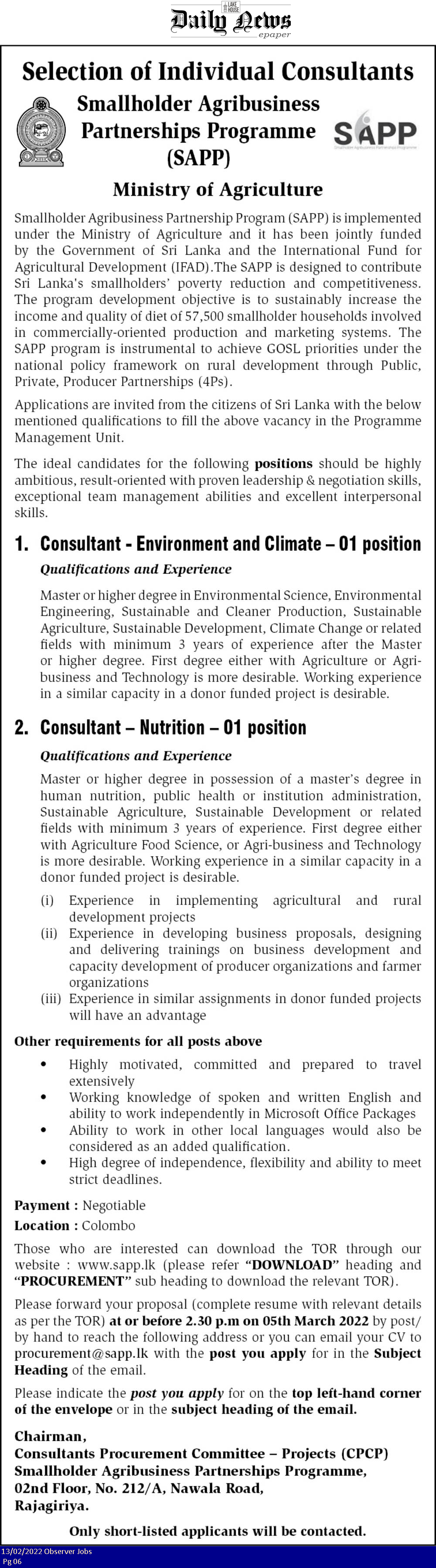 Consultant - Ministry of Agriculture