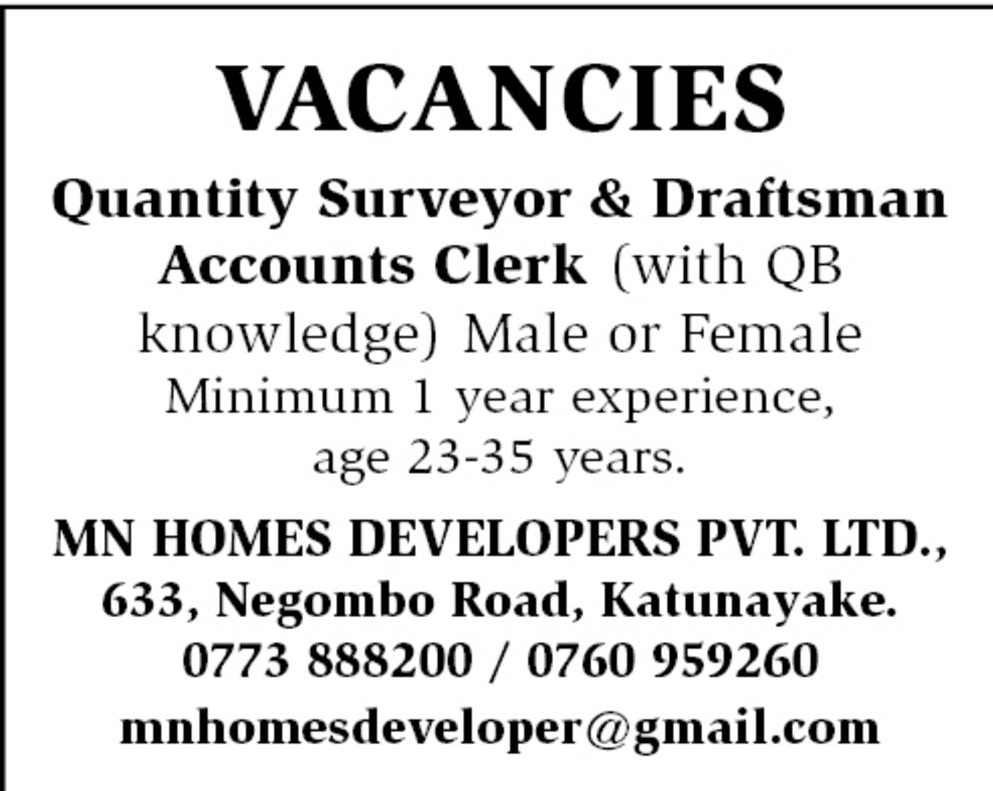 Quantity Surveyor QS, Draughtsman, Accounts Clerk MN Homes