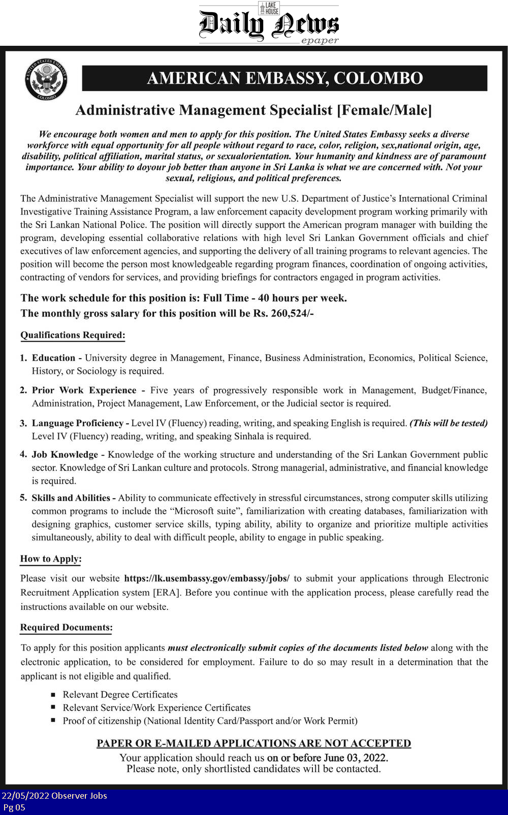 Administrative Management Specialist - American Embassy