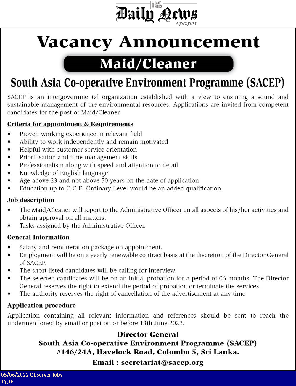 Cleaner - South Asia Co-operative Environnent Programme