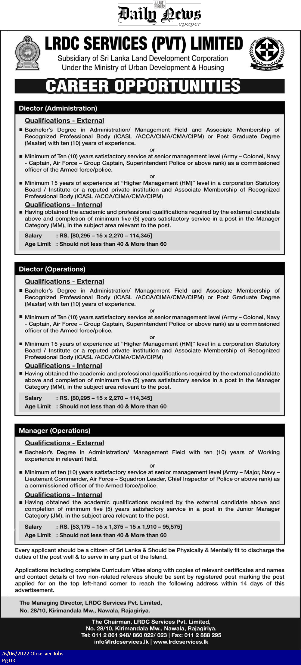 Director, Manager - LRDC Services (Private) Limited