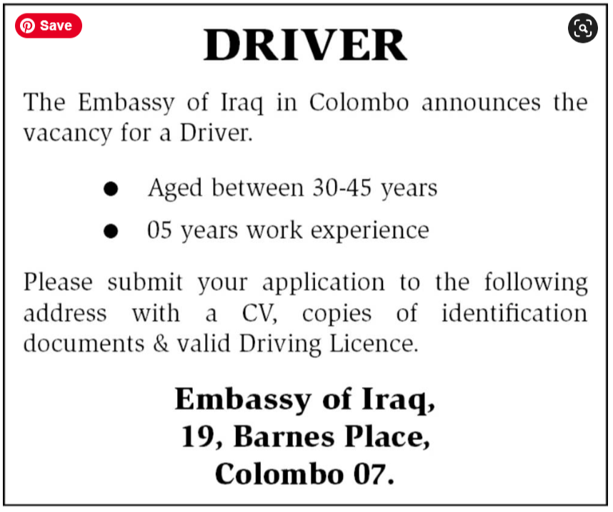 Driver - Embassy of Iraq