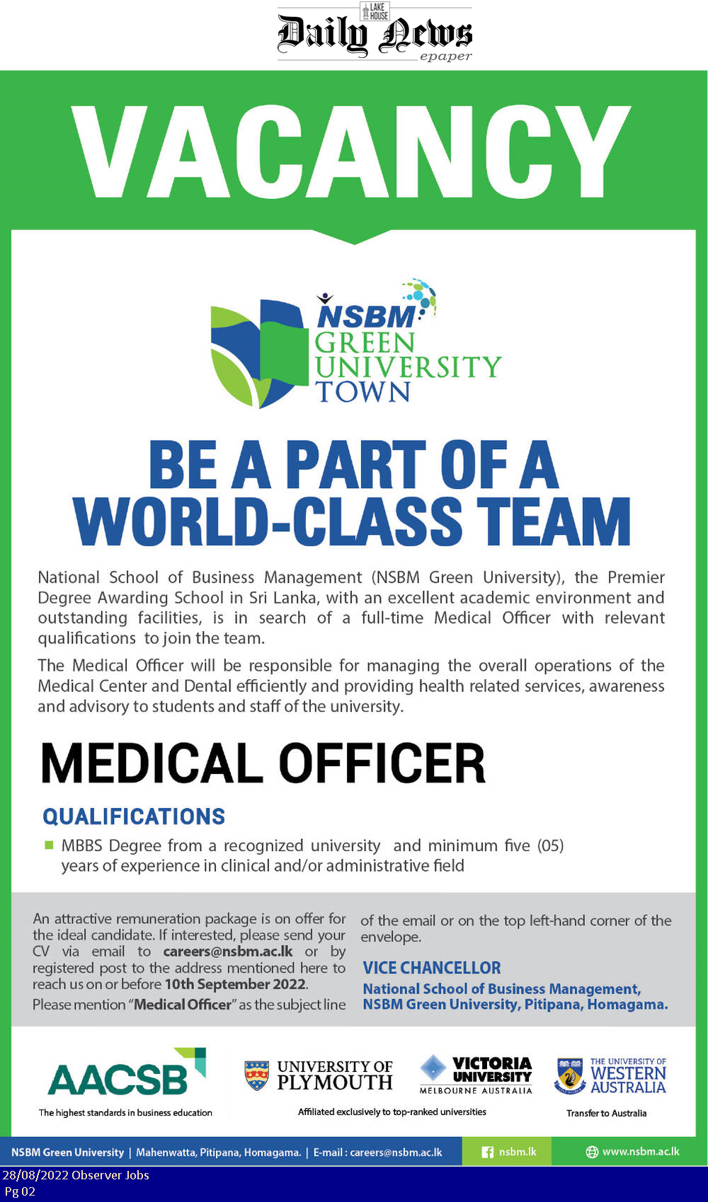 Medical Officer - National School of Business Management
