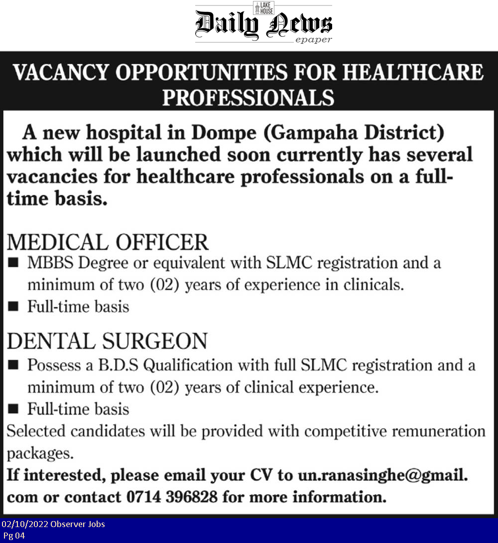 Medical Officer, Dental Surgeon