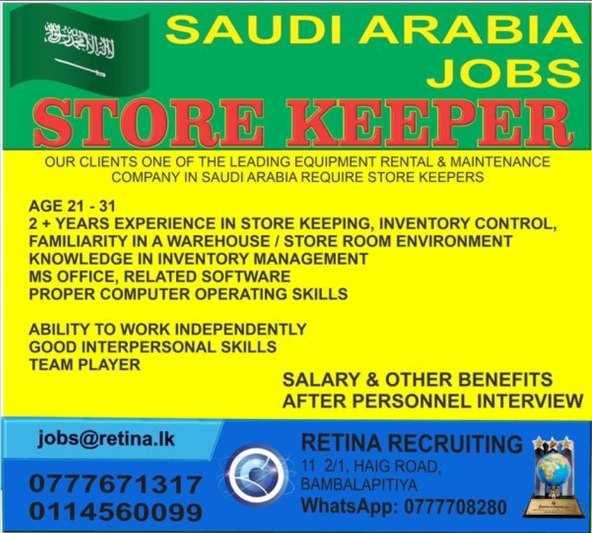 Store Keeper - Retina Recruiting