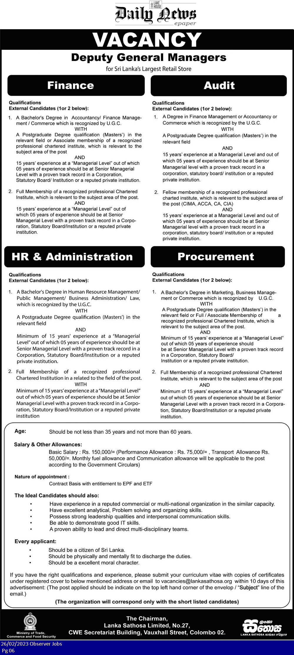 Deputy General Manager - Lanka Sathosa Limited