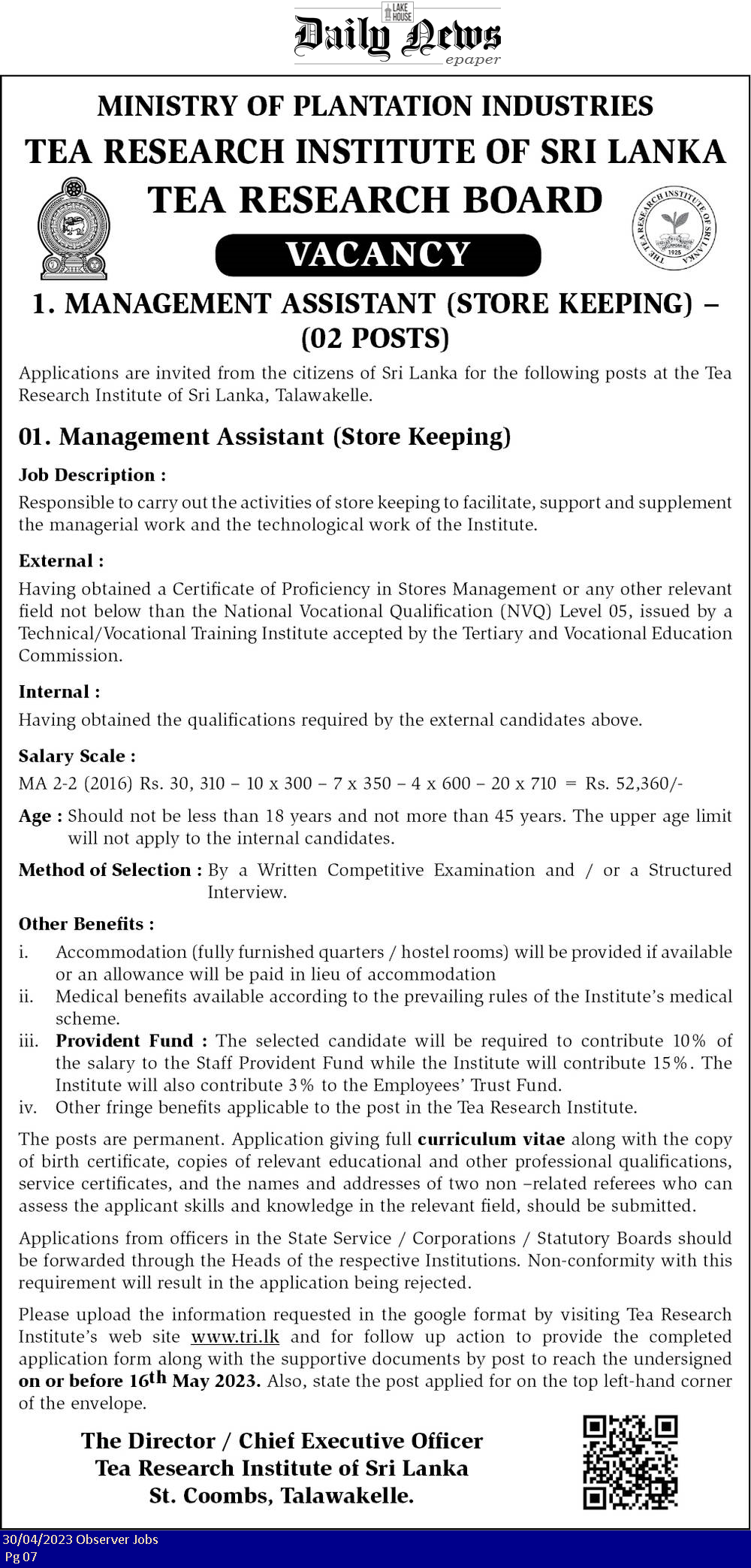 Management Assistant - Sri Lanka Tea Board