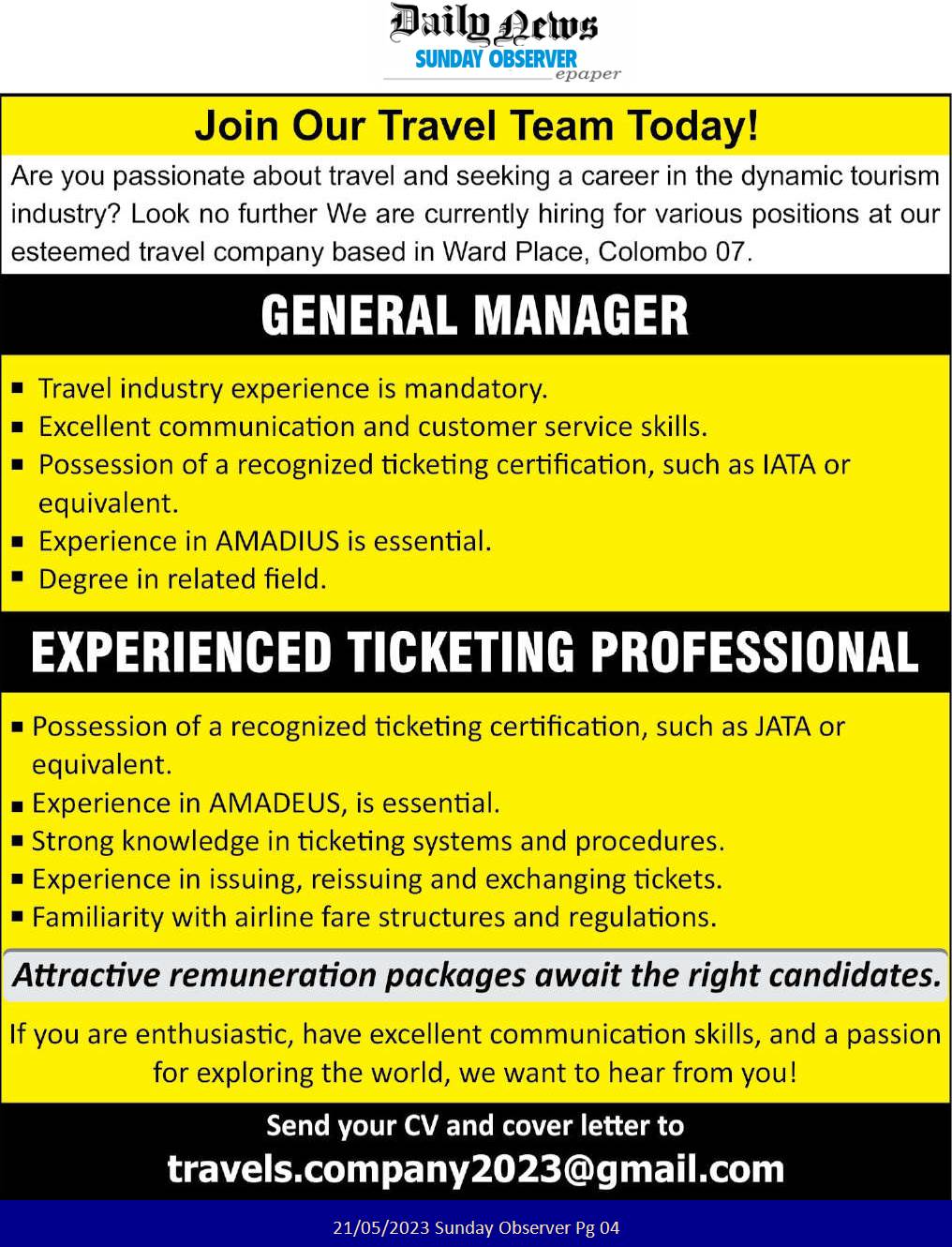 General Manager, Ticketing Professional