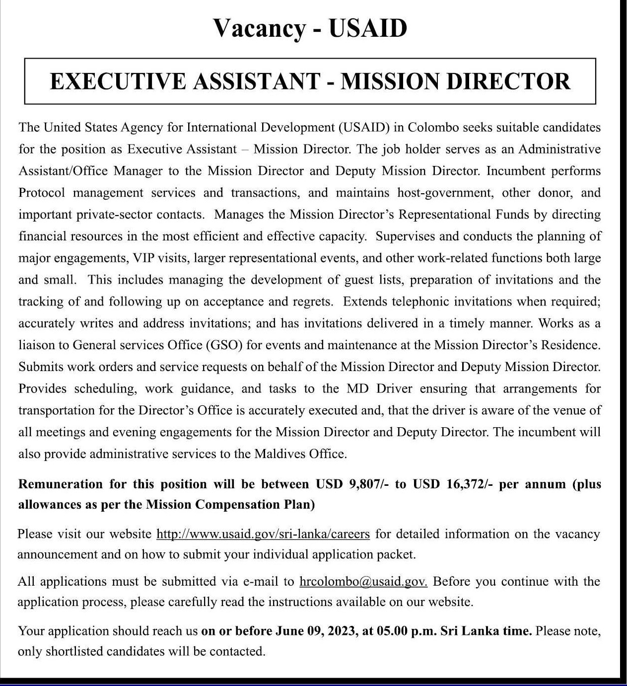 Executive Assistant - United States Agency for International Development