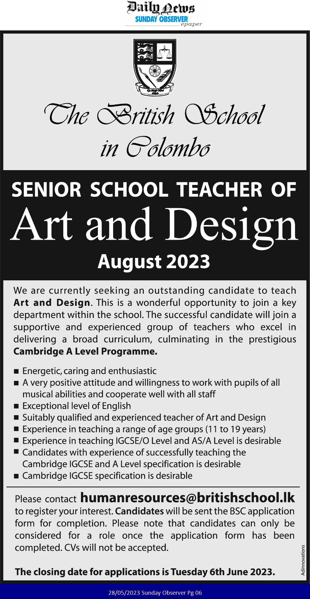 Senior Teacher - The British School