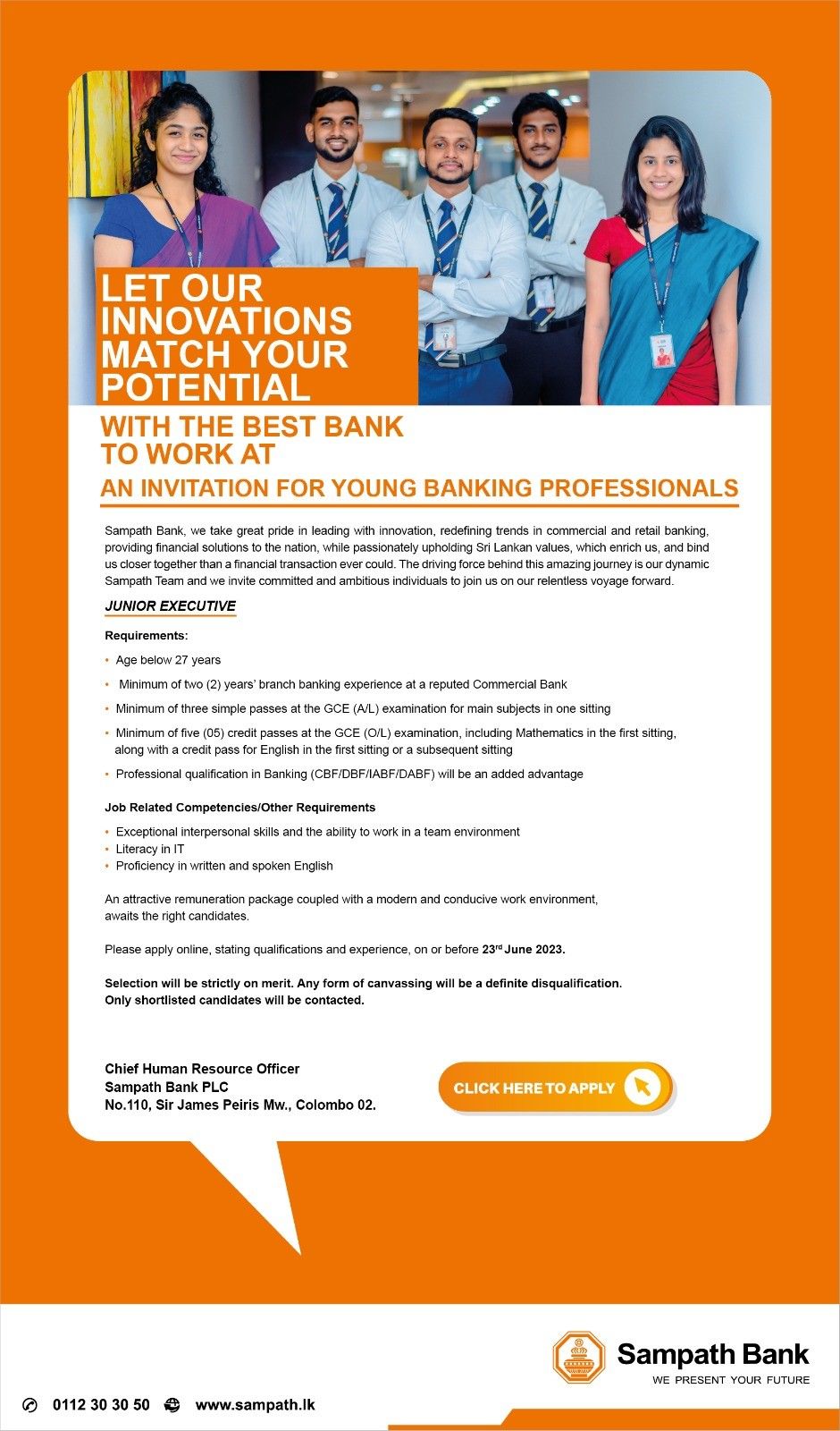 Junior Executive - Sampath Bank