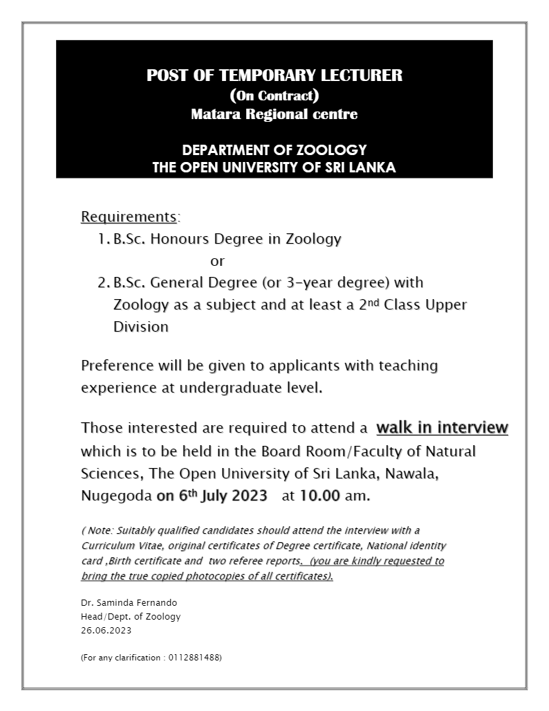 Lecturer - Open University of Sri Lanka