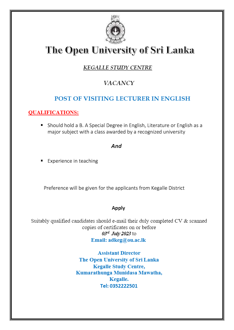 Visiting Lecturer - Open University of Sri Lanka