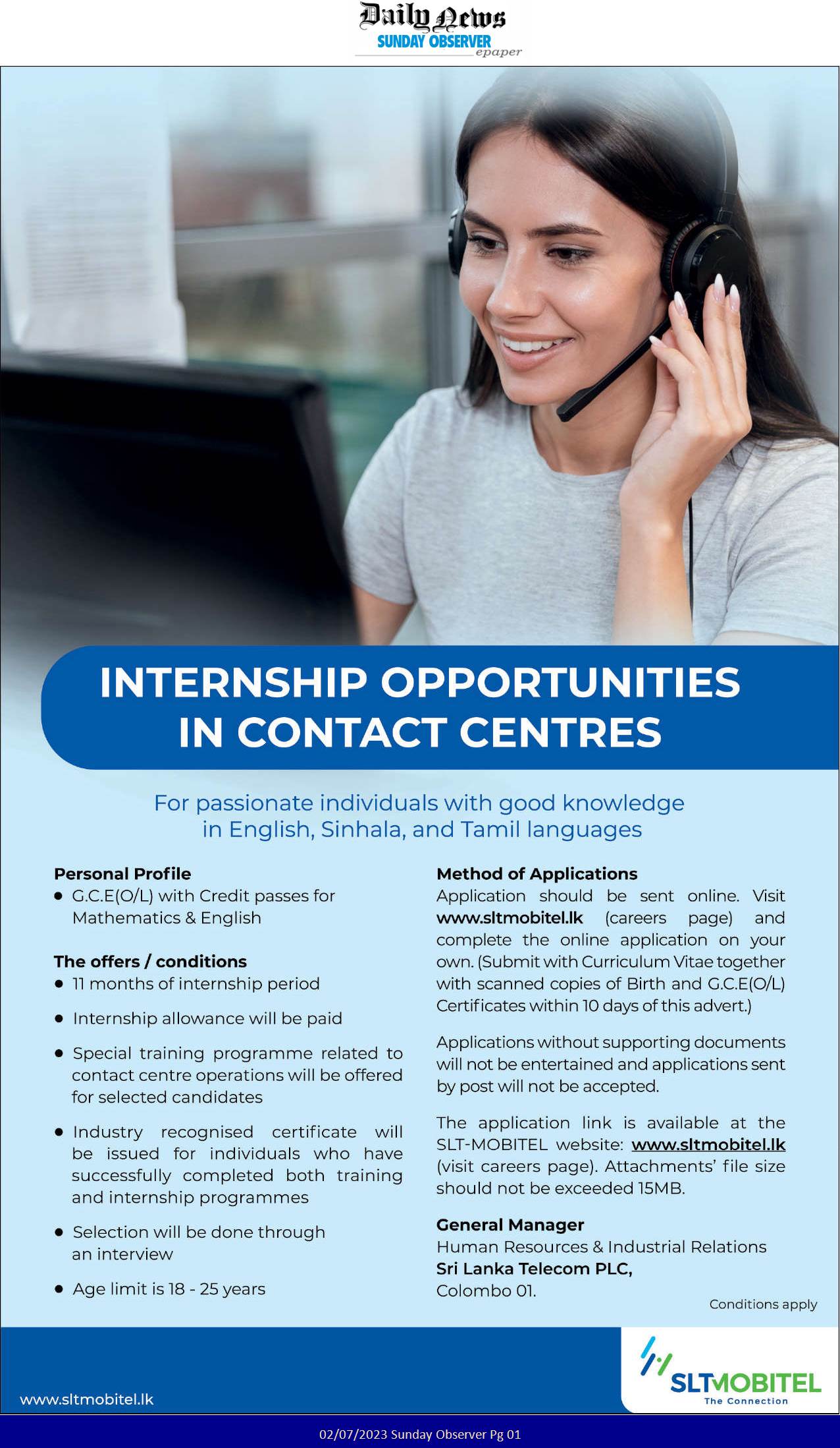 Call Center Assistant - Mobitel (Pvt) Ltd