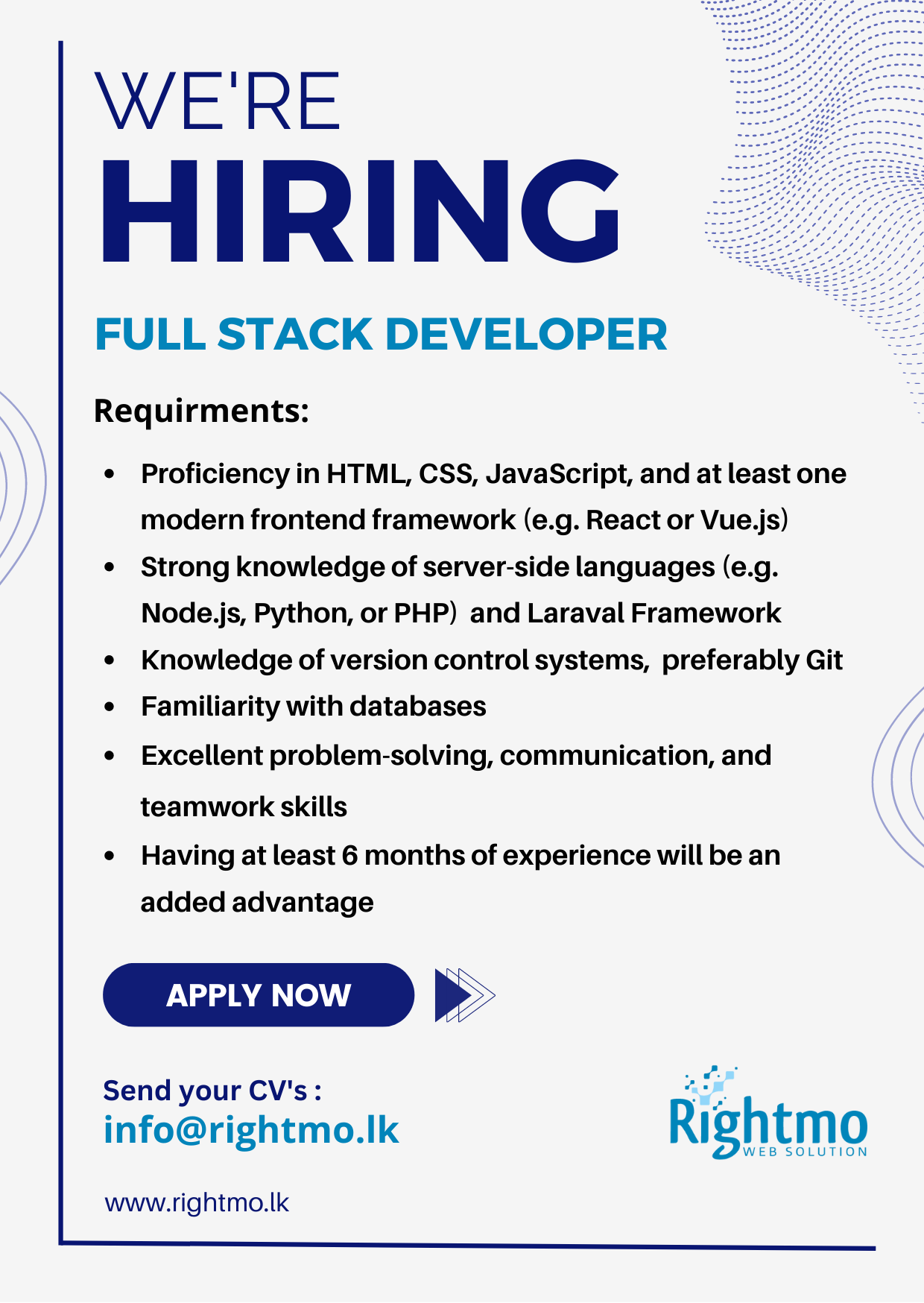 Full Stack Developer - Rightmo Web Solution (Pvt) Ltd