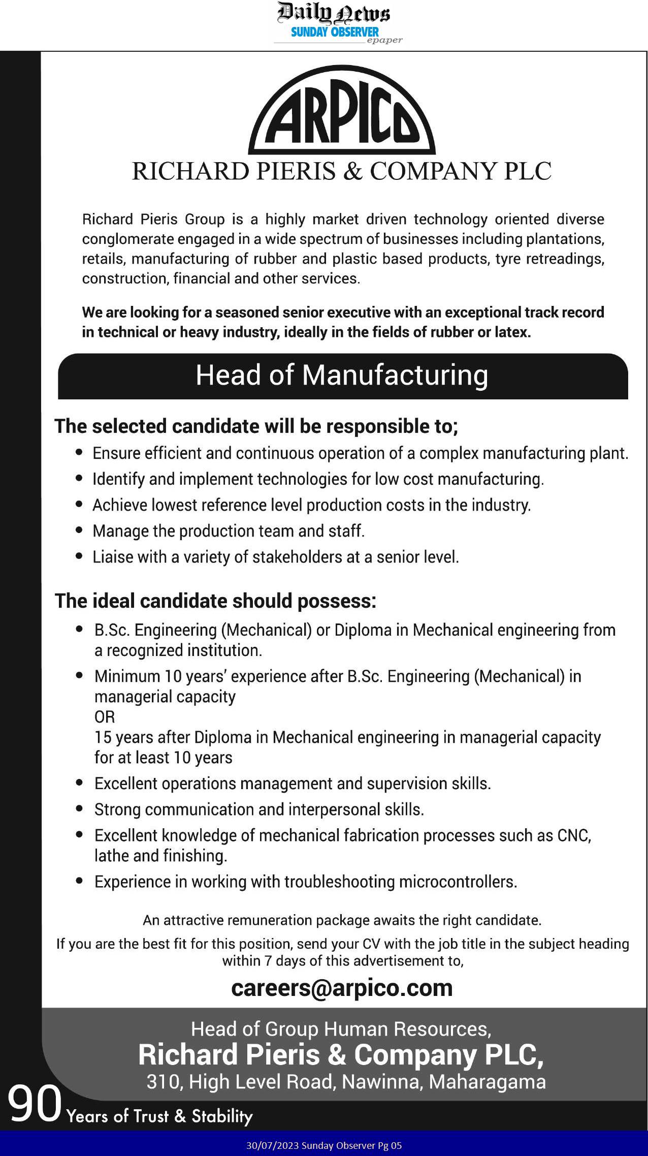 Manufacturing - Richard Pieris & Company PLC