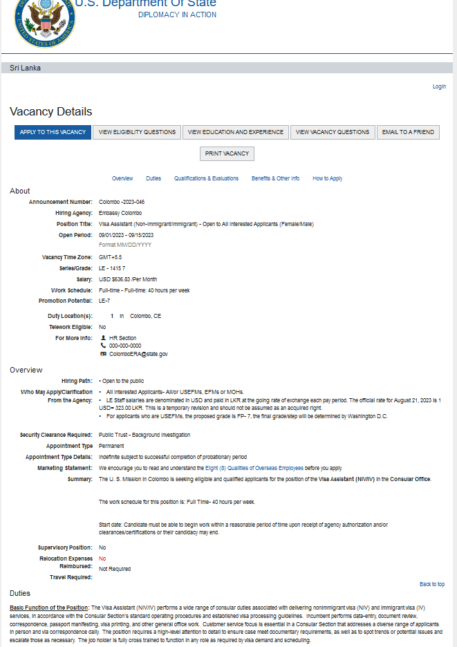 Visa Assistant - American Embassy