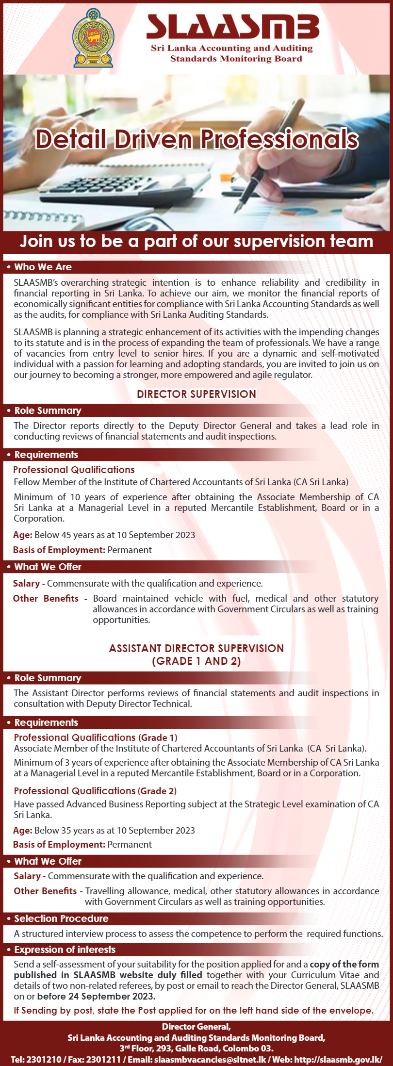 Assistant Director, Director - Sri Lanka Accounting and Auditing Standards Monitoring Board