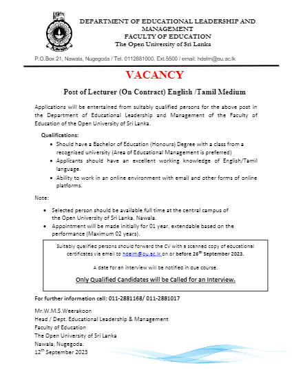 Lecturer - Open University of Sri Lanka