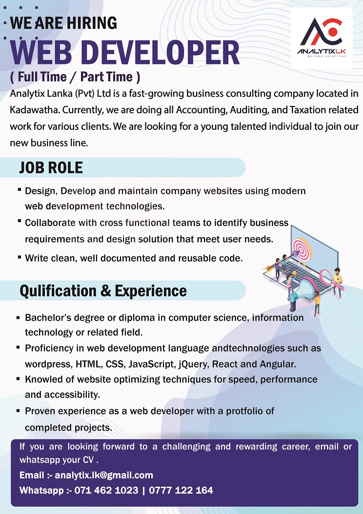 Web Developer - Analytix Lanka (Pvt) Ltd