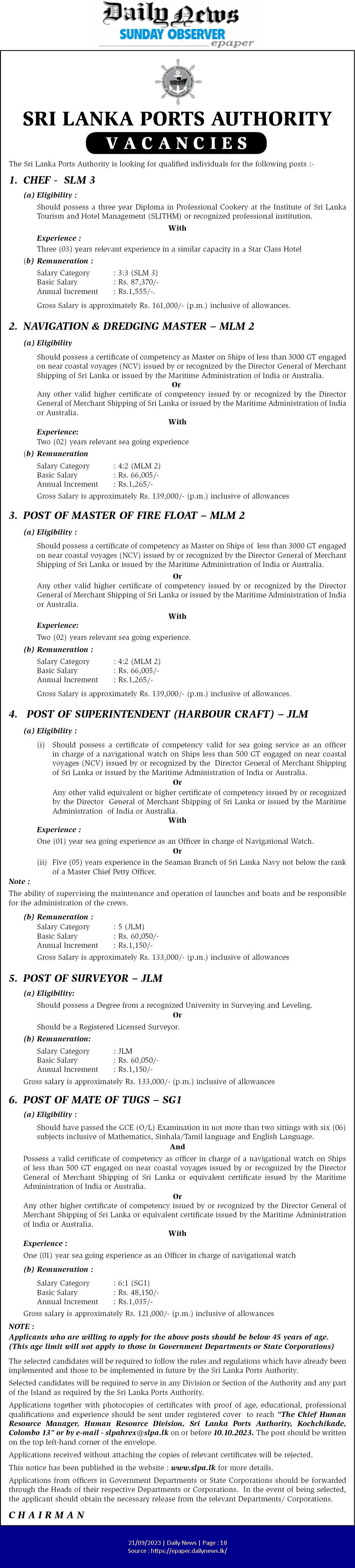 Chef, Navigation & Dredging Master - Sri Lanka Ports Authority