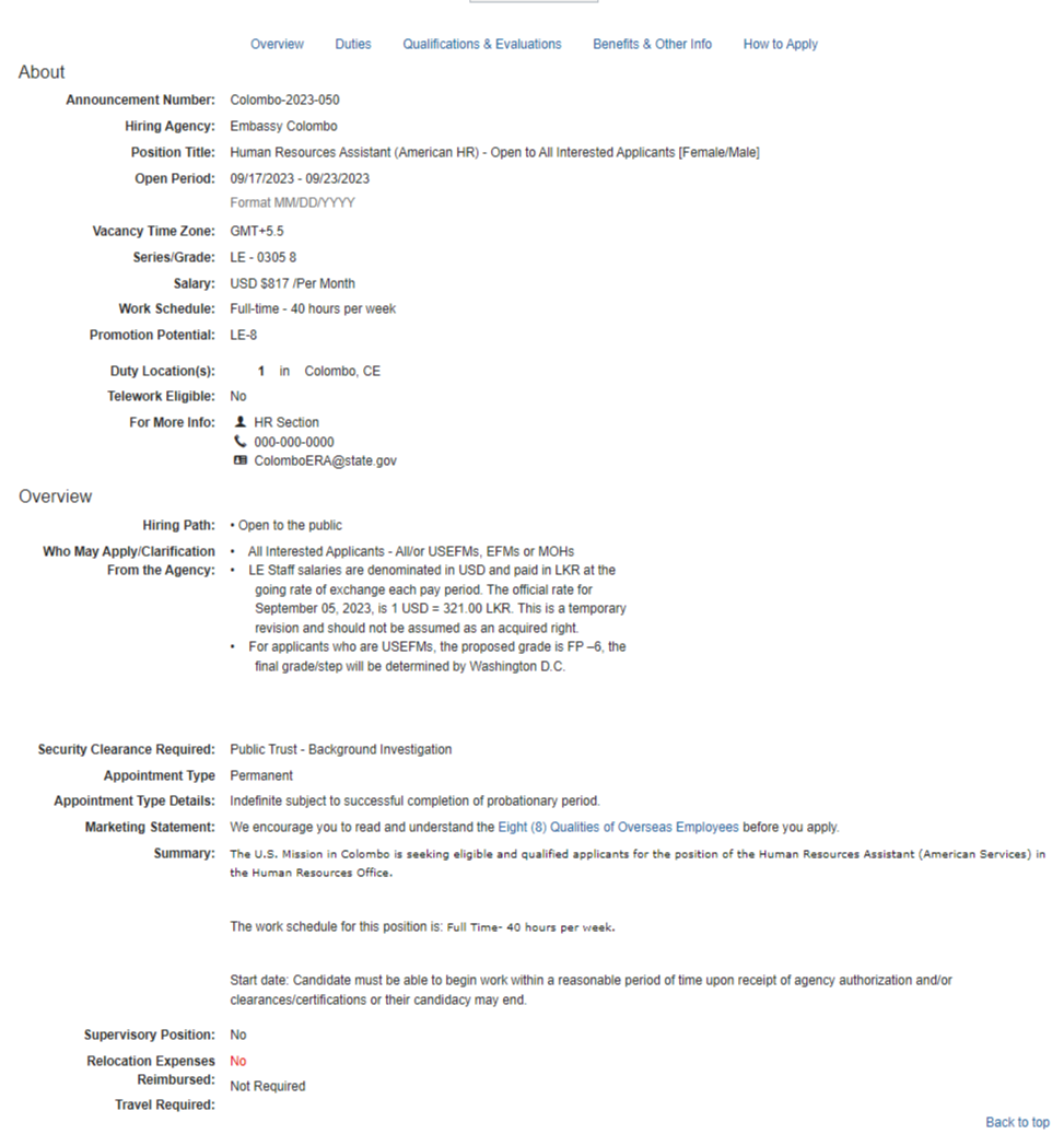 Human Resource Assistant - American Embassy