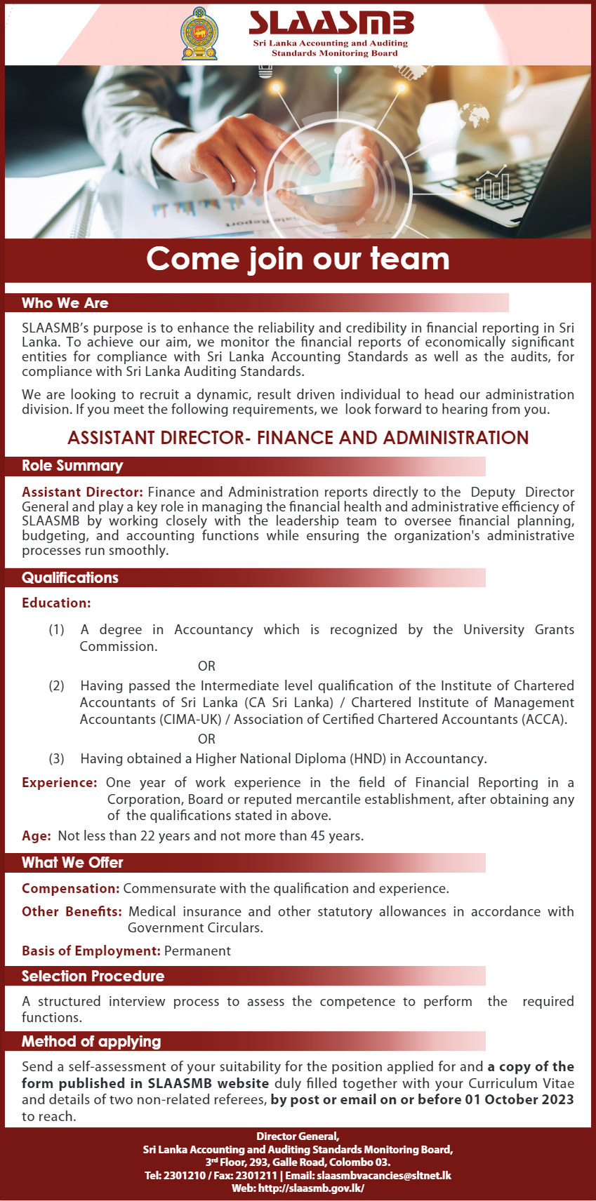 Assistant Director - Sri Lanka Accounting and Auditing Standards Monitoring Board