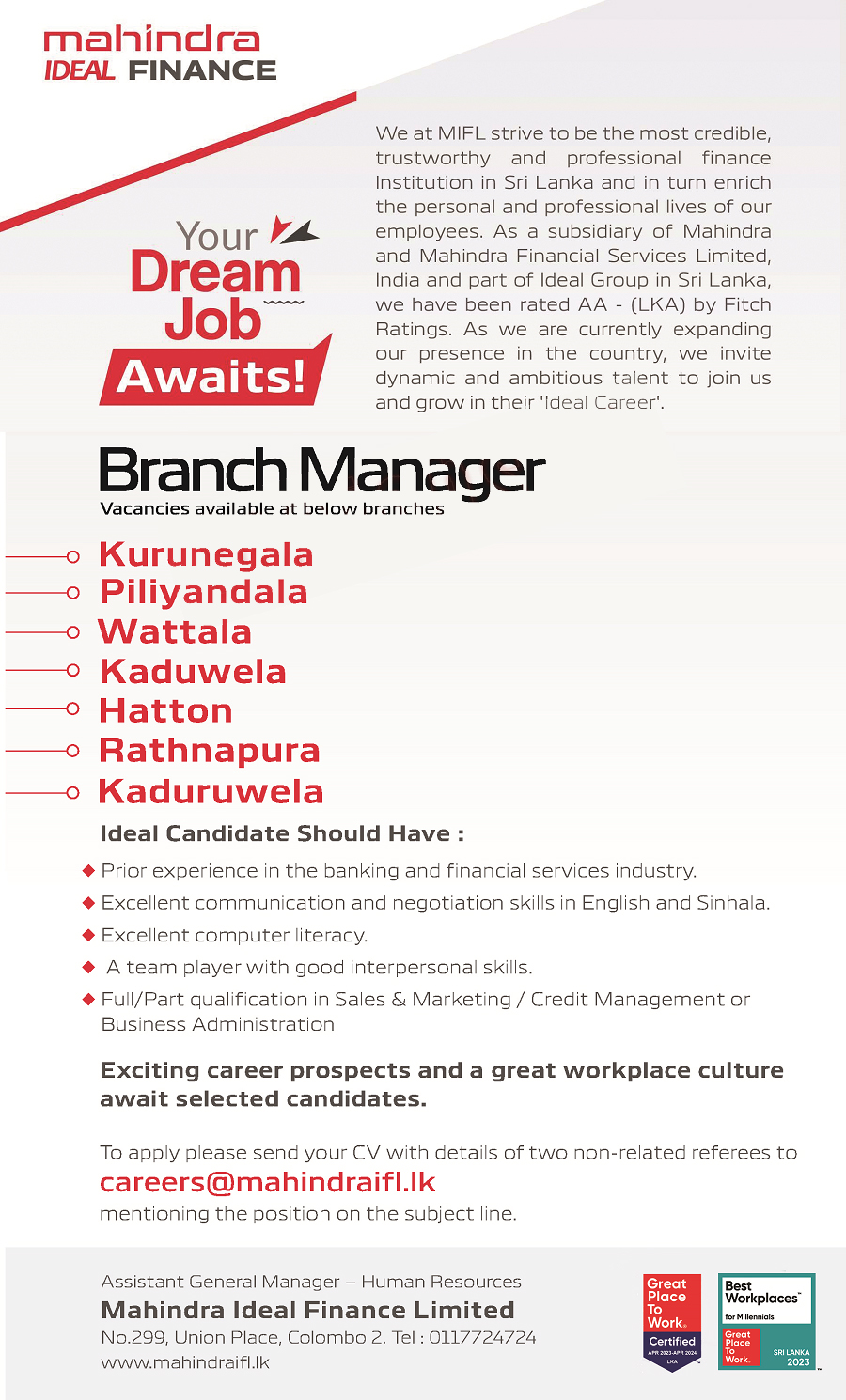 Branch Manager - Mahindra Ideal Finance