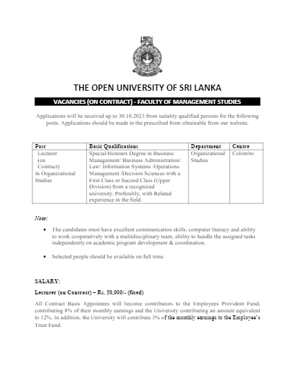 Lecturer - Open University of Sri Lanka