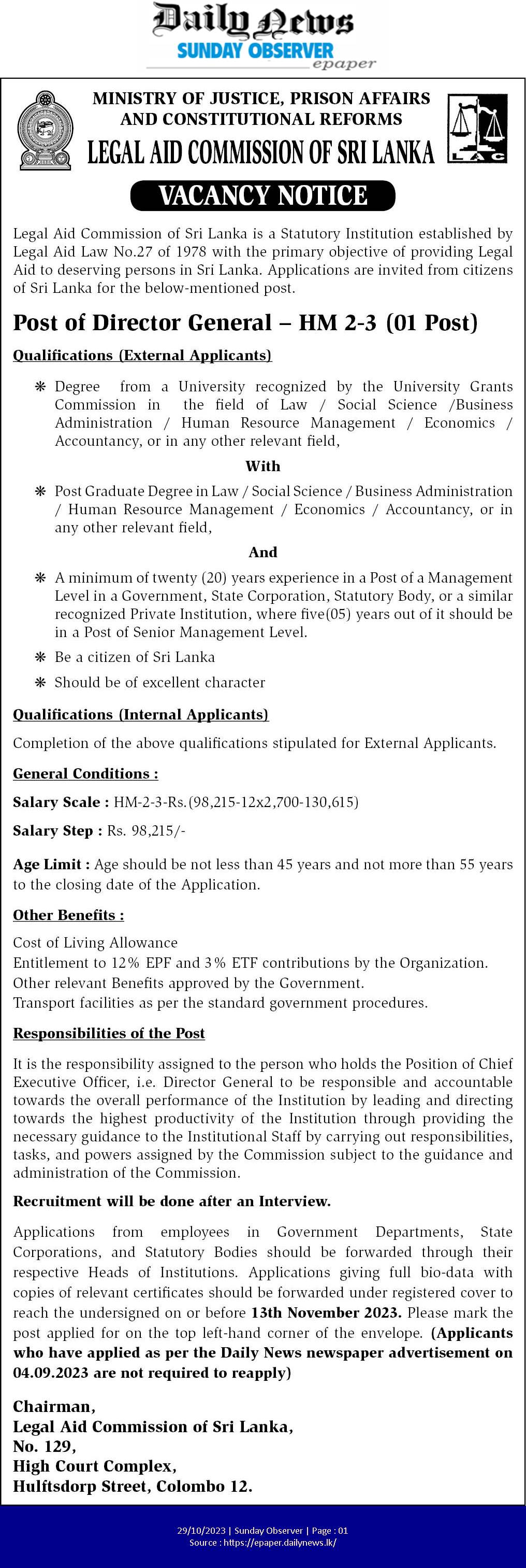 Director General - Legal Aid Commission of Sri Lanka