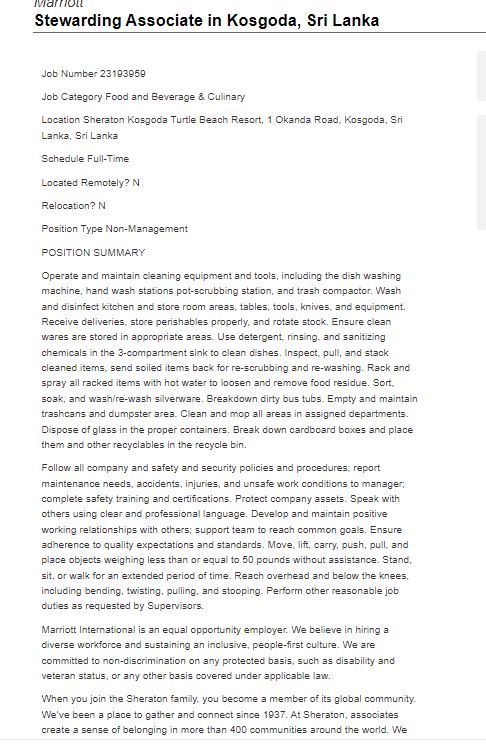 Stewarding Associate - Sheraton Kosgoda Turtle Beach Resort