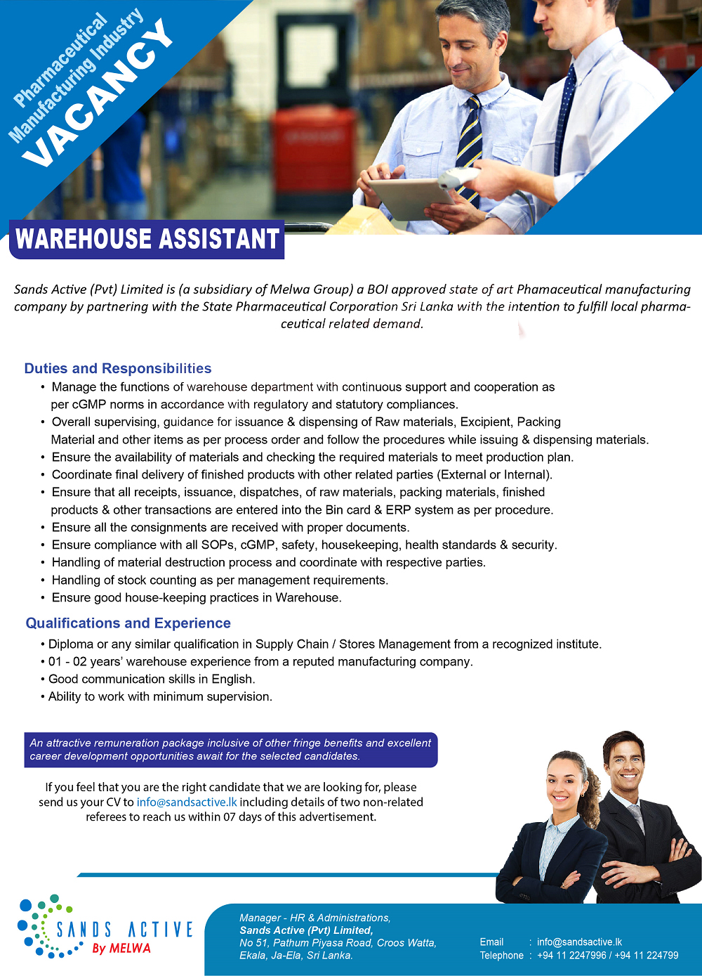 Warehouse Assistant - Sands Active (Pvt) Ltd