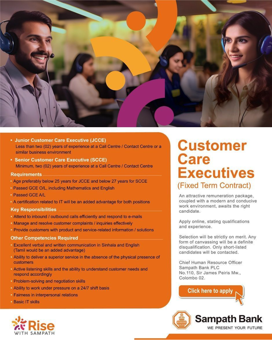 Customer Care Executive - Sampath Bank