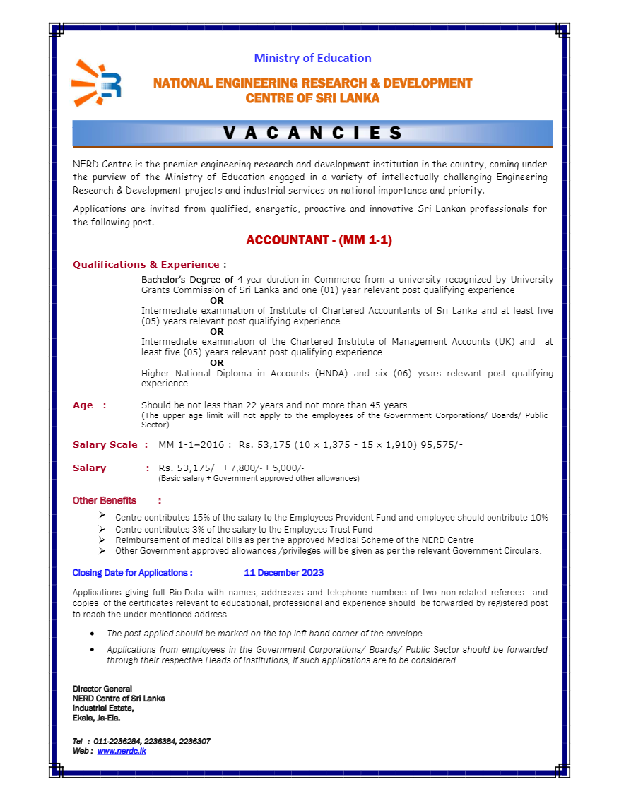 Accountant - National Engineering Research and Development Centre