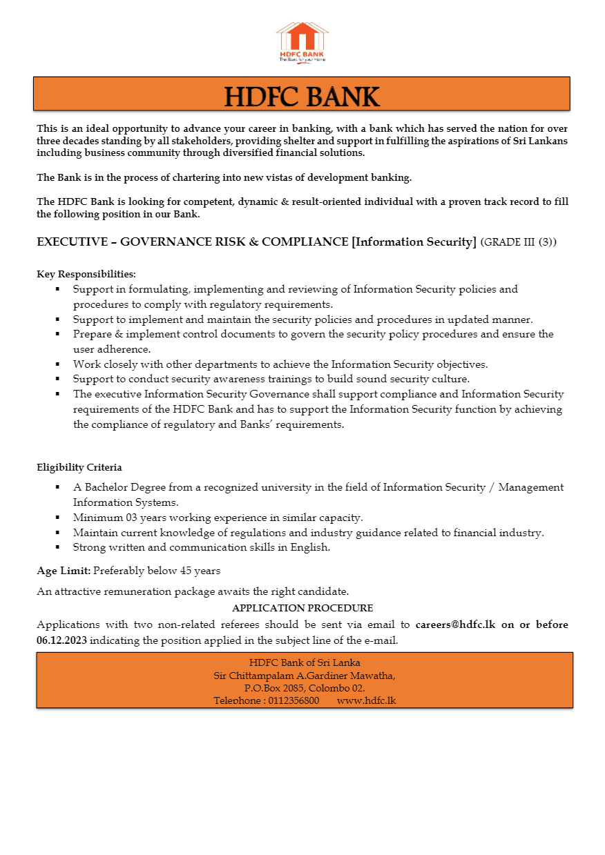 Bank Executive - HDFC Bank