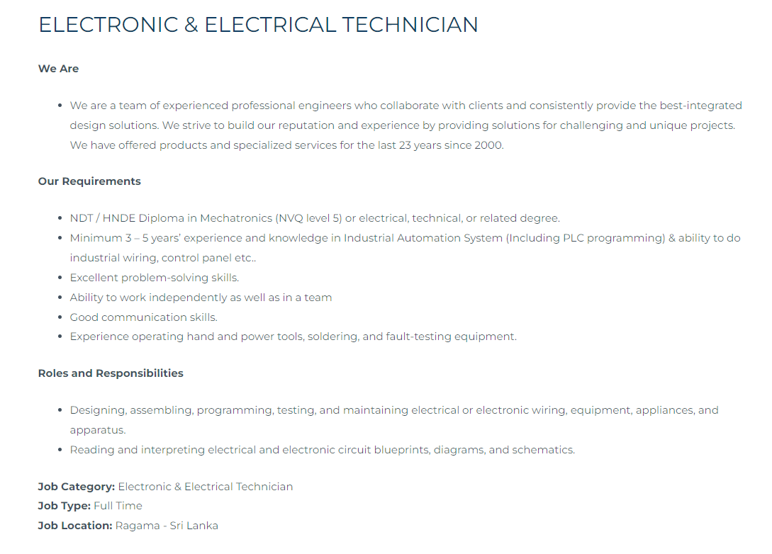 Electronic & Electrical Technician - Silverline Engineering Associate