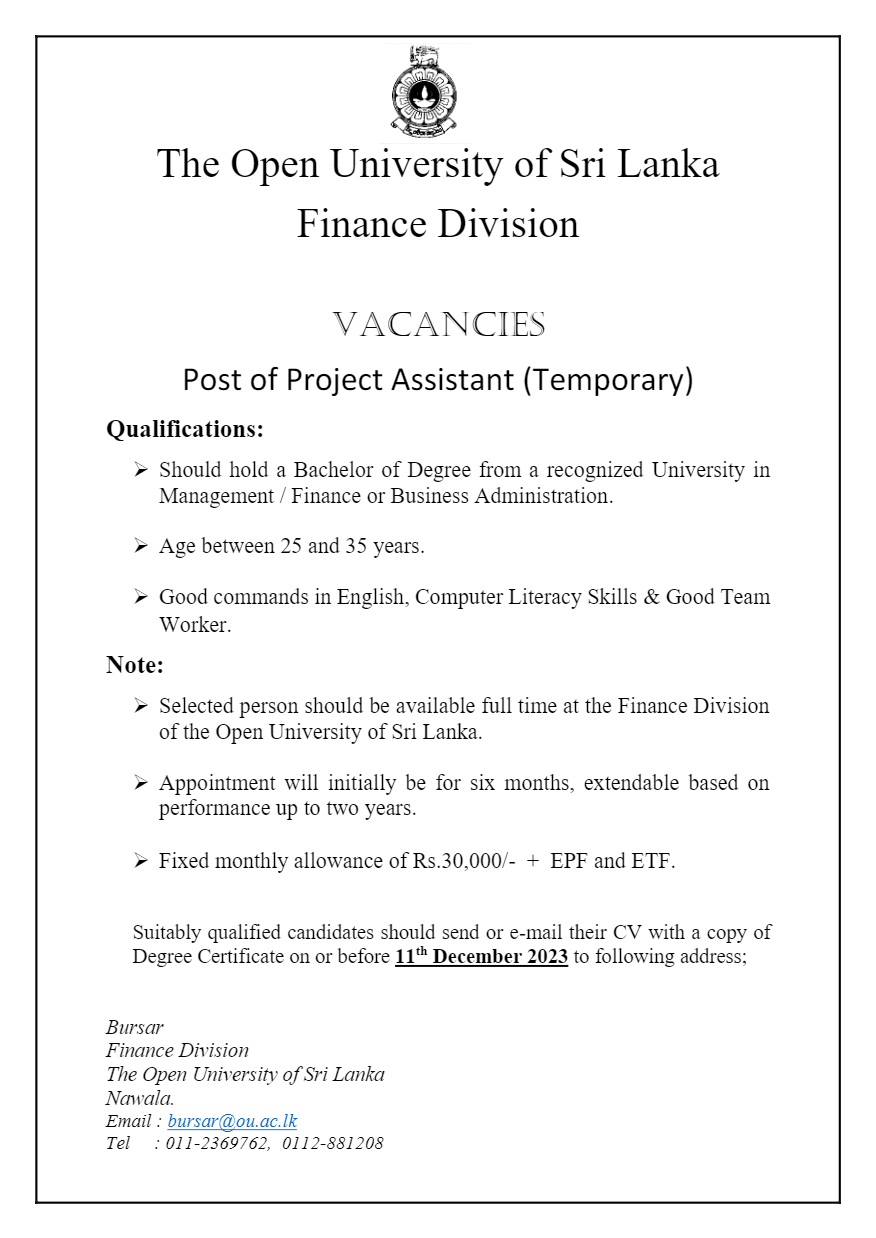 Project Assistant - Open University of Sri Lanka