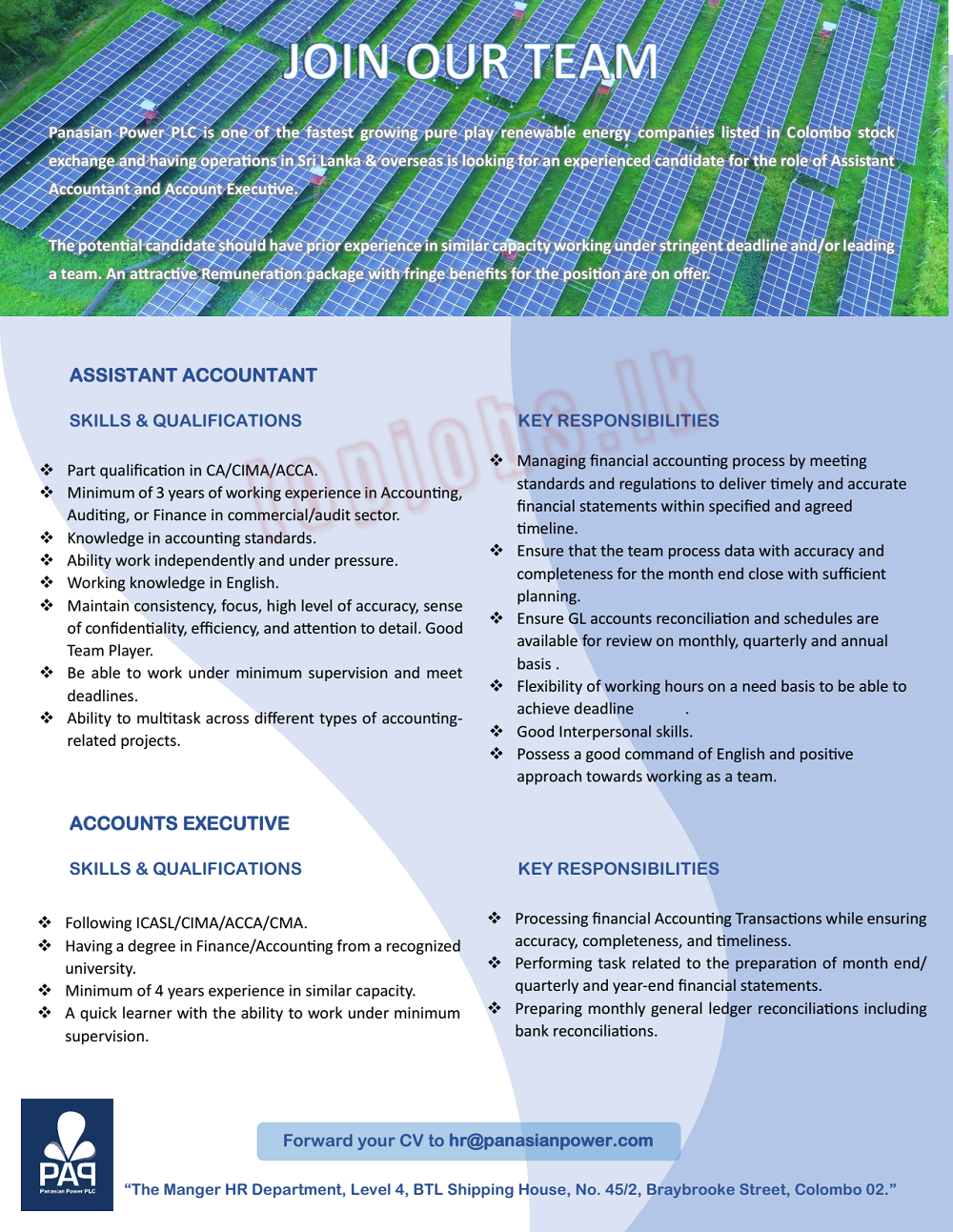 Assistant Accountant, Accounts Executive - Panasian Power PLC