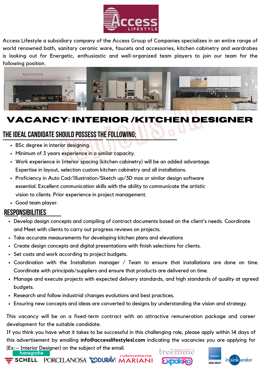 Interior Designer (Kitchen) - Access Lifestyle (Pvt) Ltd