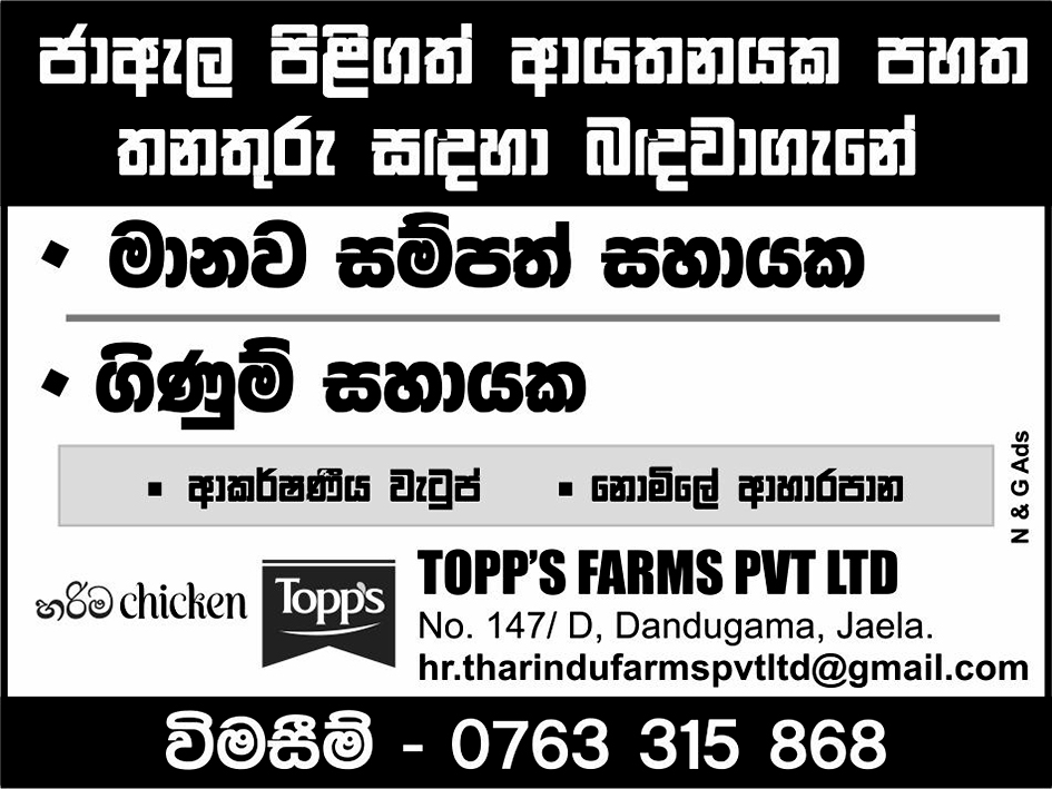 Accounts Assistant, Assistant HR Manager - Topp's Farms (Pvt) Ltd
