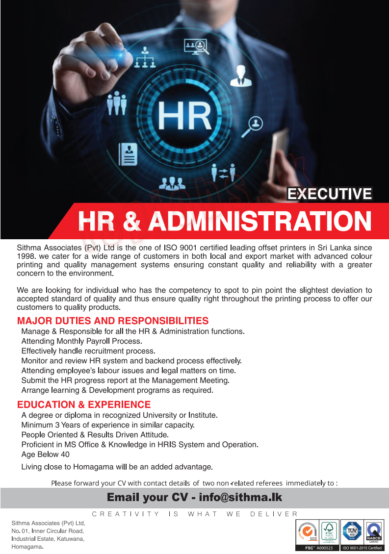 HR & Admin Executive - Sithma Associates (Pvt) Ltd