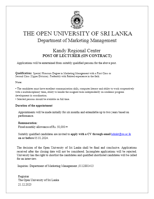 Lecturer - Open University of Sri Lanka