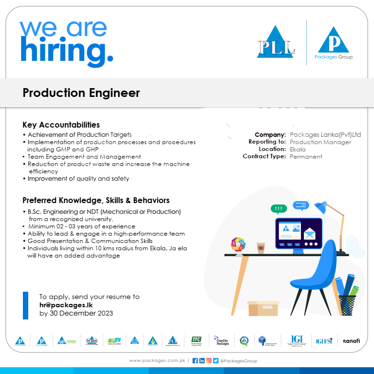 Production Engineer - Packages Lanka (Pvt) Ltd