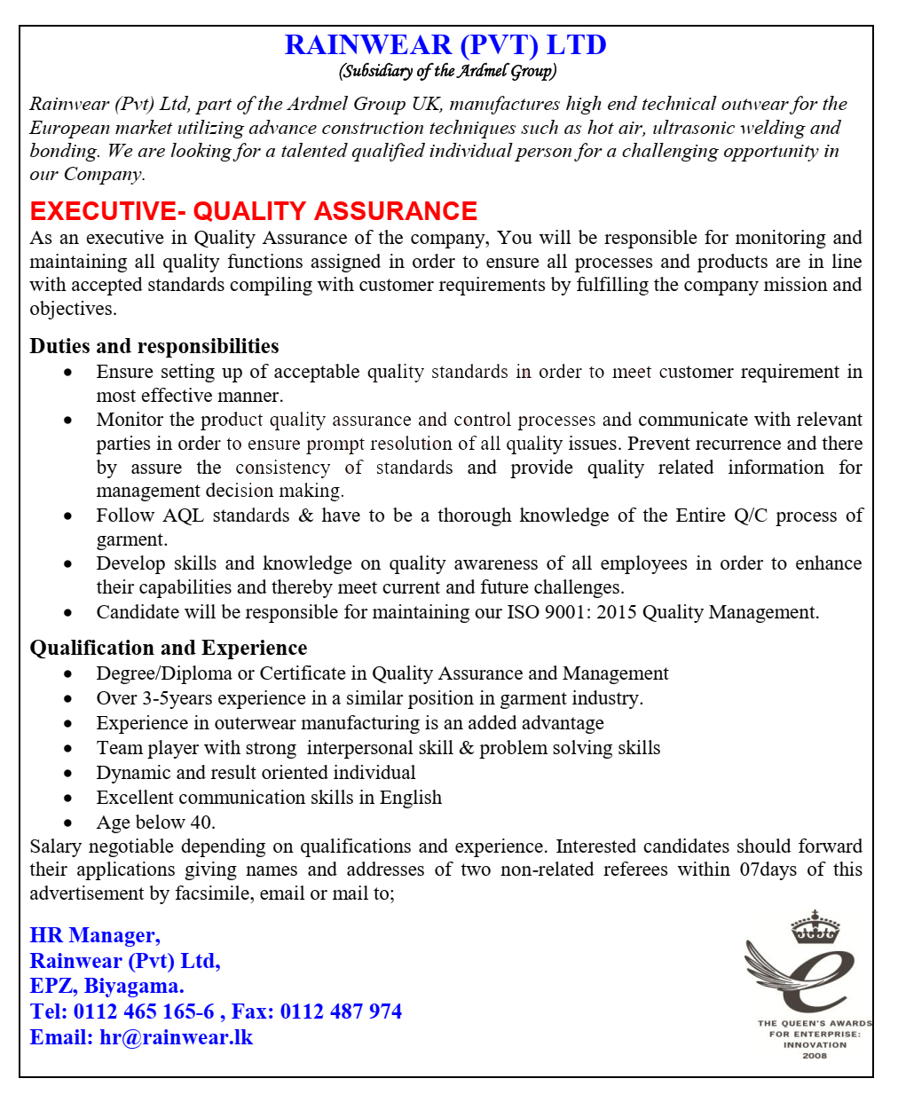 Executive - Rainwear (Pvt) Ltd