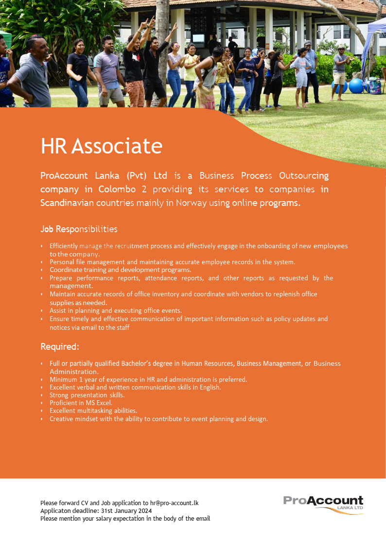 HR Associate - ProAccount Lanka (Pvt) Ltd